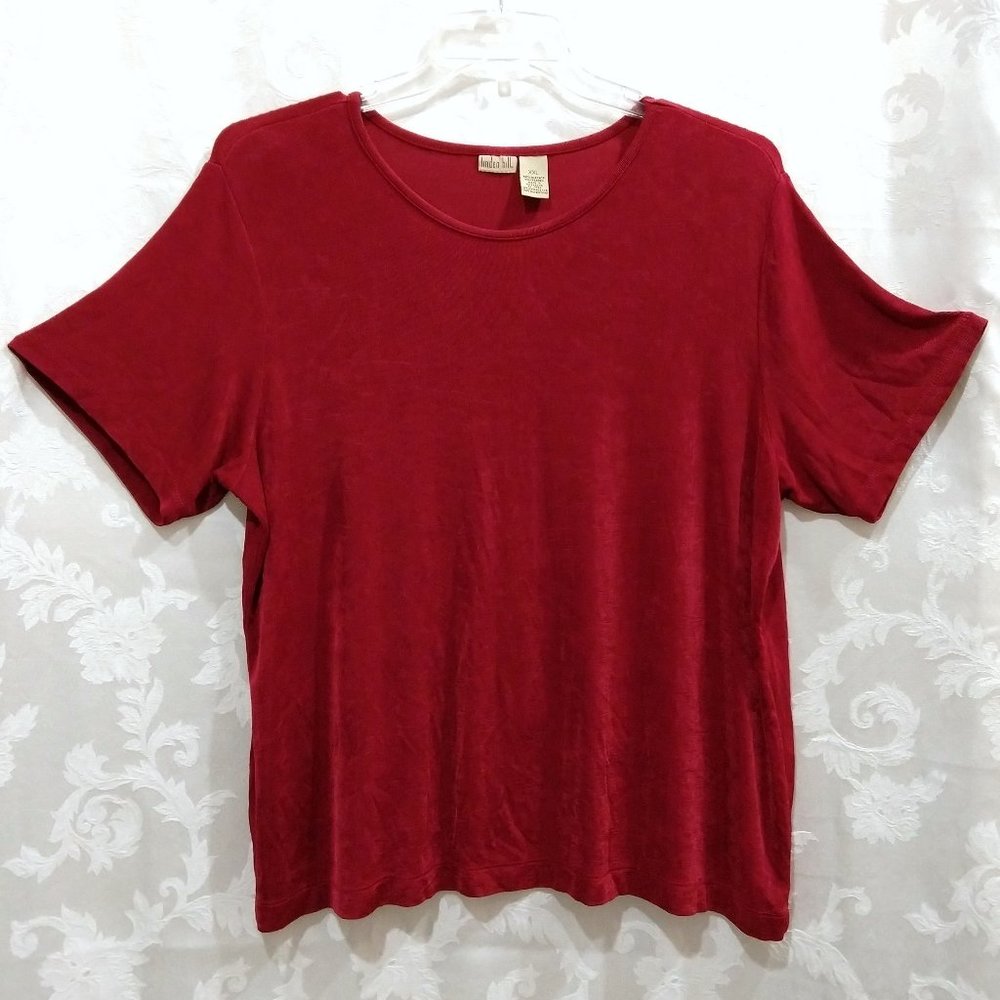 Slinky Red Short Sleeve Top XXL Stretch Jewel Neck Packable Wrinkle Free Travel